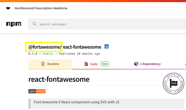 Font Awesome 아이콘의 npm 네임스페이스는 fontawesome이 아니라 fortawesome이다